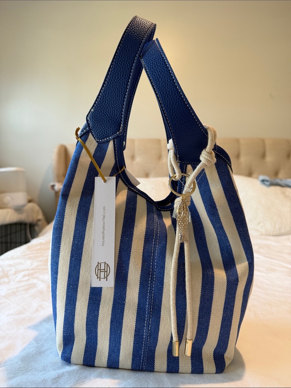 Blue & Cream Striped Canvas Shoulder Bag